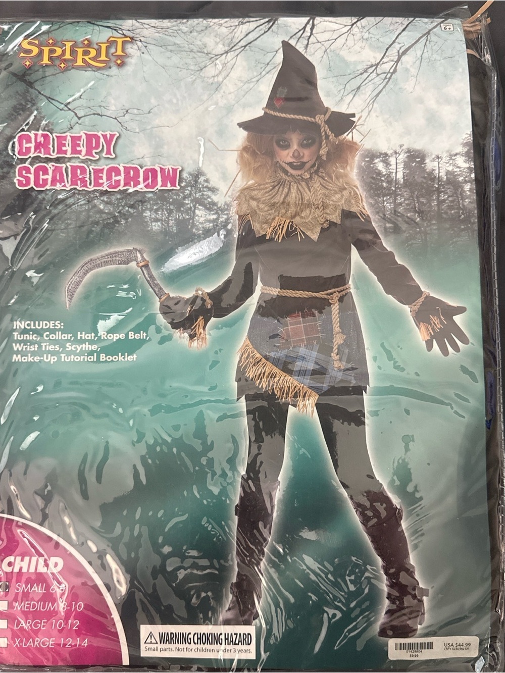 Spirit kids Creepy Scarecrow Costume - Black with Burlap Accents size small